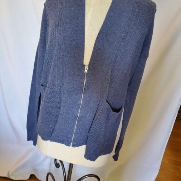 Abercrombie & Fitch Cardigan Sweater Womens Ribbed Slate Blue Zip Pockets S-XS - Picture 2 of 7